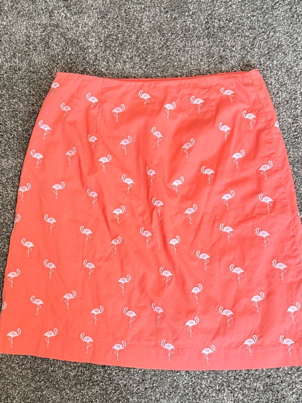 Talbots Coral Skirt with White Flamingo Embroidery